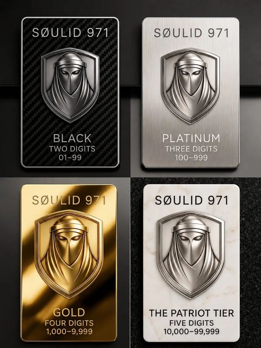 SØULID 971 tiers — Black, Platinum, Gold, Patriot